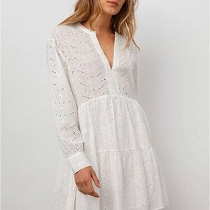 RAILS White Eyelet Long-Sleeve Peasant Dress-NWOT